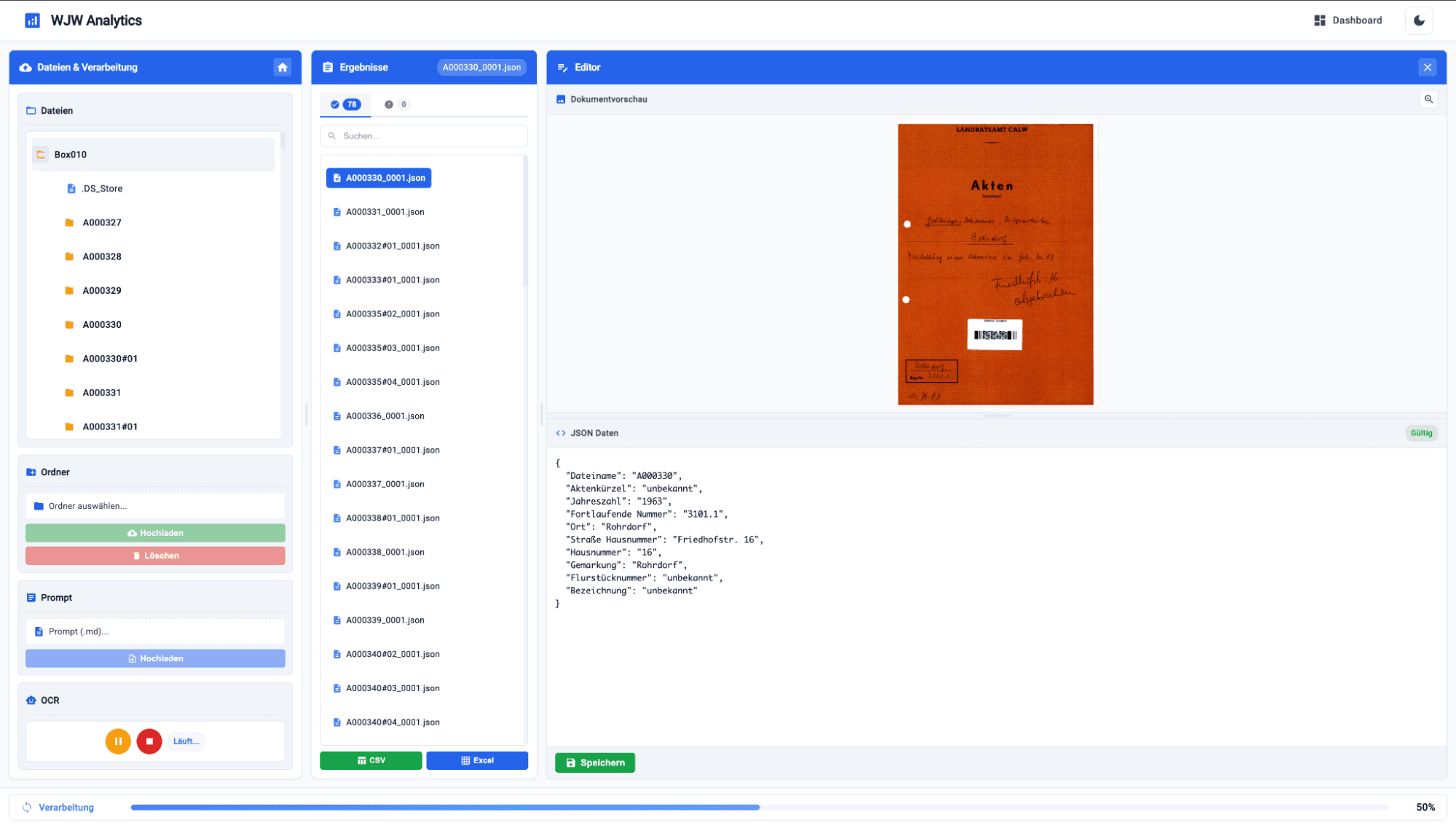 WJW Analytics Plattform screenshot 2