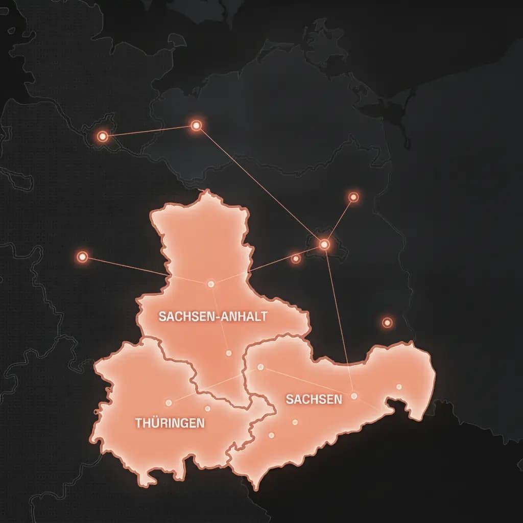 Interaktive Karte von Ostdeutschland im technischen Design